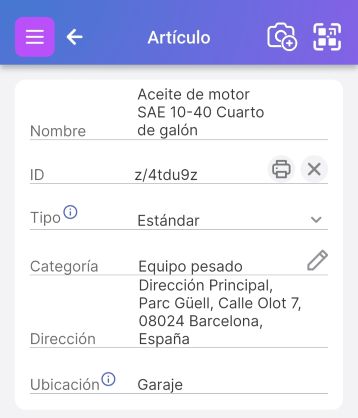 Campo de ID que muestra diferentes tipos de campos, incluyendo códigos QR y códigos de barras propietarios.