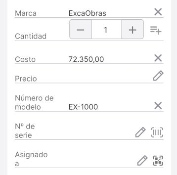 Página de artículo que muestra varios campos de carácter, número, dinero, texto largo, fecha, cantidad y bandera.