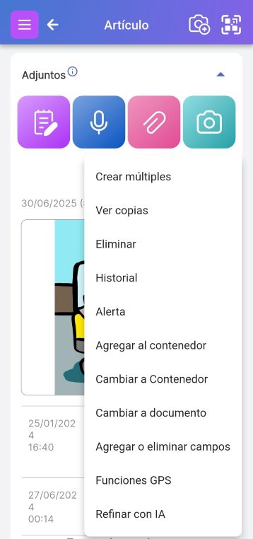 Parte inferior de la página del artículo mostrando un botón azul con el menú de tres puntos abierto.
