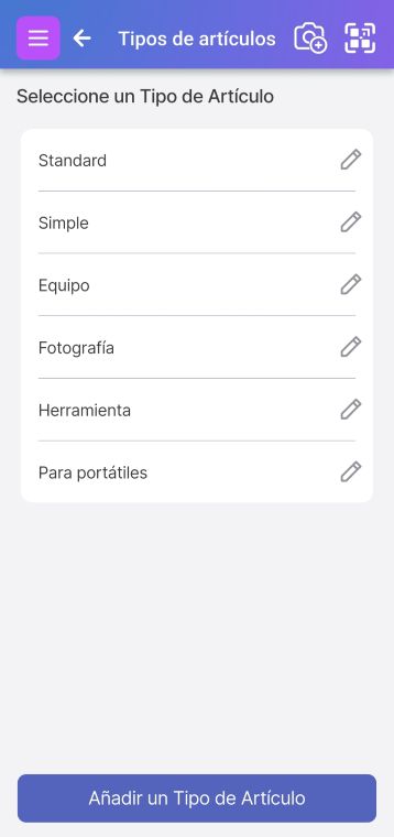 Imagen que muestra el tipo de elemento de la página de configuración