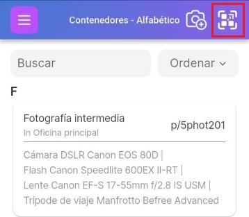 Imagen del botón Escanear superior derecho resaltado
