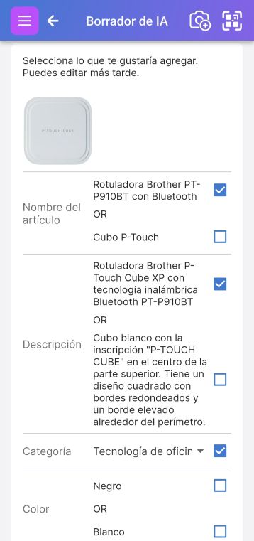 Pantalla de opciones "Refinar con IA"