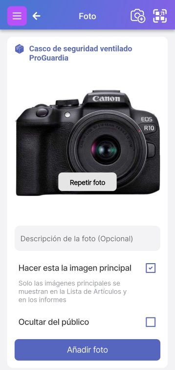 Página para seleccionar la imagen principal y definir el título