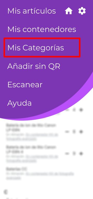 Imagen de un menú abierto con "Mis categorías" a la vista.