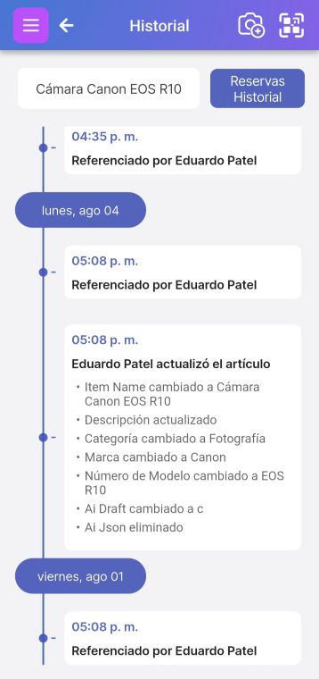 La imagen muestra un ejemplo de historial que ha sido cambiado por diferentes personas