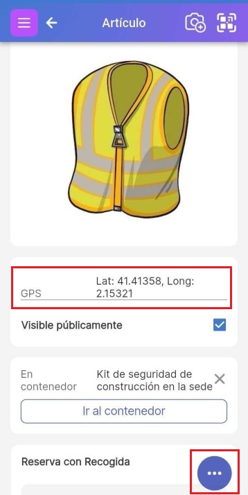 Imagen de la página del artículo con el campo GPS resaltado