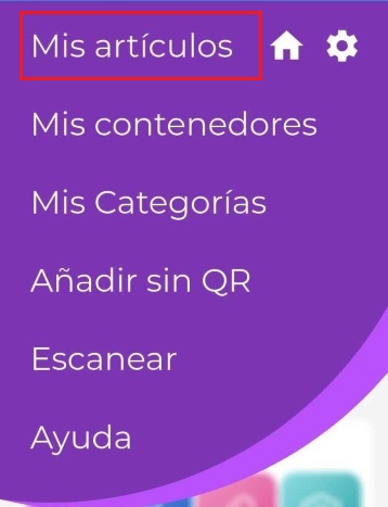 Imagen del menú con "Mis artículos" seleccionado
