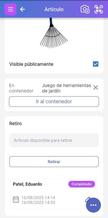 Página del artículo mostrando que el artículo está disponible para pagar de nuevo.