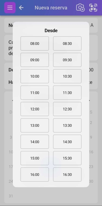 Lista de franjas horarias para elegir