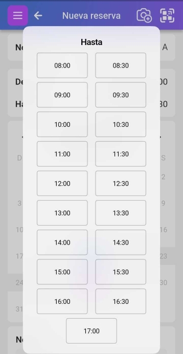 Los espacios de tiempo se muestran como antes, con incrementos de media hora.