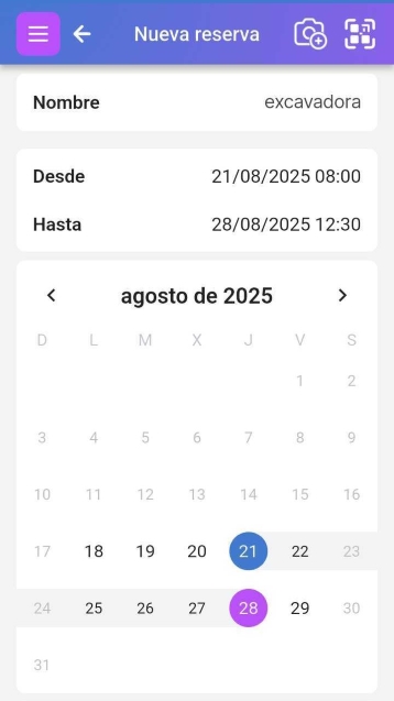 Tiempo seleccionado con el botón Reservar