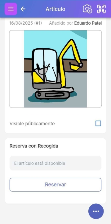 Parte inferior de la pantalla del artículo que muestra que una reserva con recogida está completada.