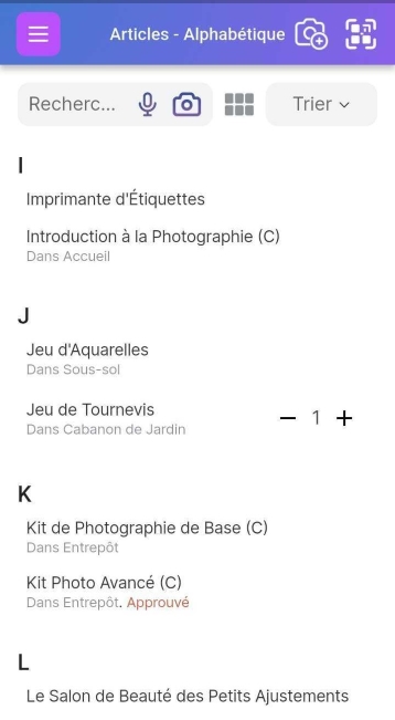 Image de la page Liste d'éléments avec quelques conteneurs