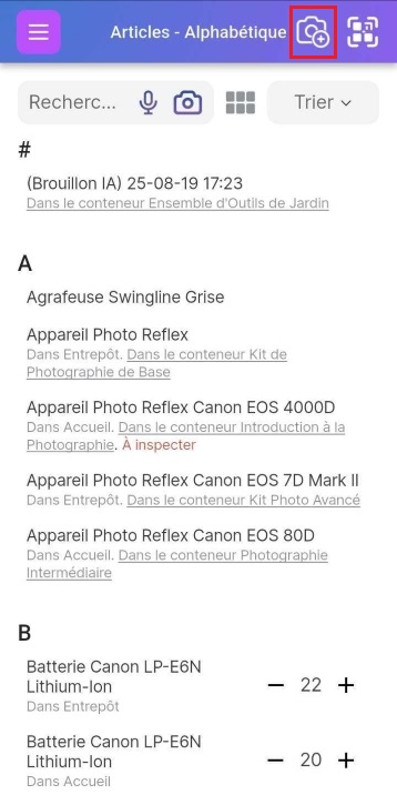Image montrant le bouton caméra plus mis en évidence