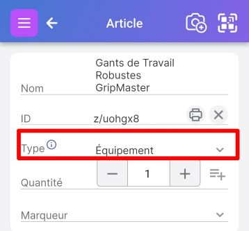 Image montrant le champ "Type" avec une flèche déroulante