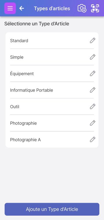 Image montrant le type d'élément depuis la page des paramètres