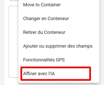 Menu affichant l'option "Affiner avec l'IA" sélectionnée