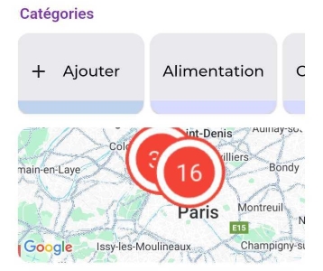 Portion d'image du tableau de bord montrant la carte