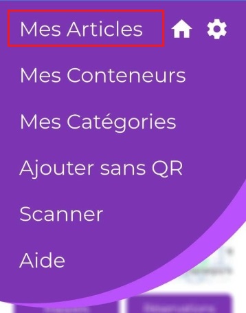 Image du menu avec "Mes éléments" sélectionné