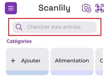 Image de la barre de recherche du tableau de bord sélectionnée