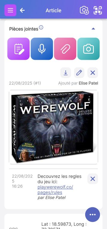 Hyperlien affiché pour la note