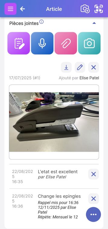 Montre une note avec la section ci-dessous pour configurer des rappels