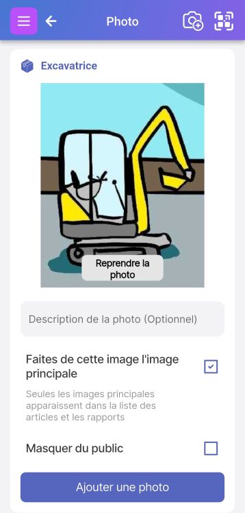 Page de sélection de l'image principale et de définition du titre