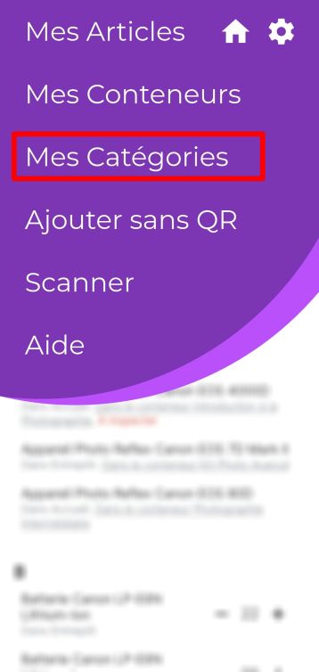 Image d'un menu ouvert, affichant "Mes Catégories".