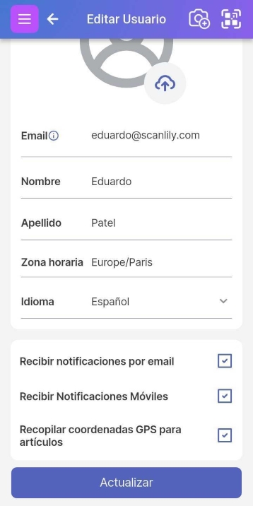 Imagen de una parte de Configuración -> Perfil de usuario con ajustes de notificación activados/desactivados