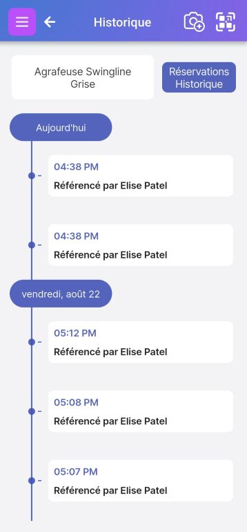 L'image montre un exemple d'historique modifié par différentes personnes