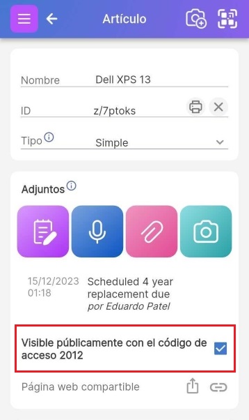 Código de acceso verificado en la página del artículo con la contraseña en pantalla. Muestra