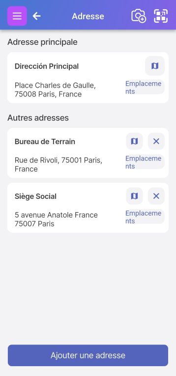 Image de la page de gestion des adresses avec plus d'une adresse.