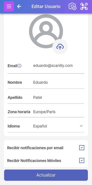 Pantalla de perfil de usuario