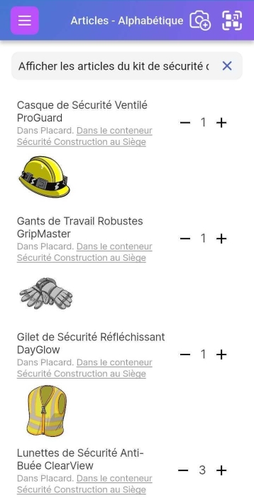Image montrant la recherche par IA en action, avec une question tapée dans la barre de recherche et des articles suggérés apparaissant en fonction de l'inventaire.