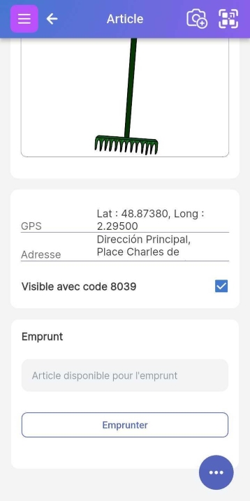 Image d'un râteau de jardin avec un bouton "Commander" en dessous