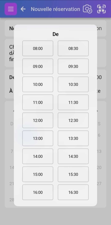 Liste de plages horaires disponibles