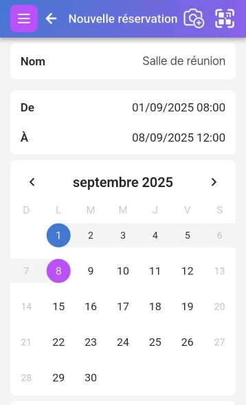 Plage horaire du 3 au 8 mars sélectionnée et bouton Réserver affiché ci-dessous