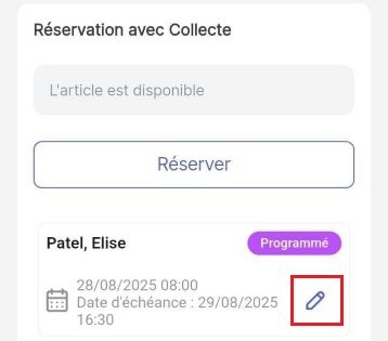 Page d'article montrant la réservation en bas et le crayon d'édition
