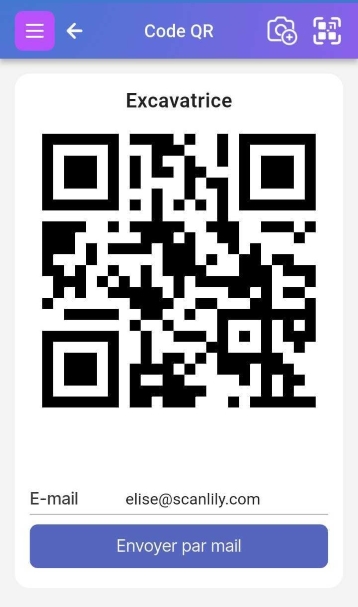 Image de la page permettant d'envoyer un QR code par e-mail