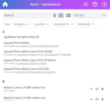 Version web de l'interface de l'application