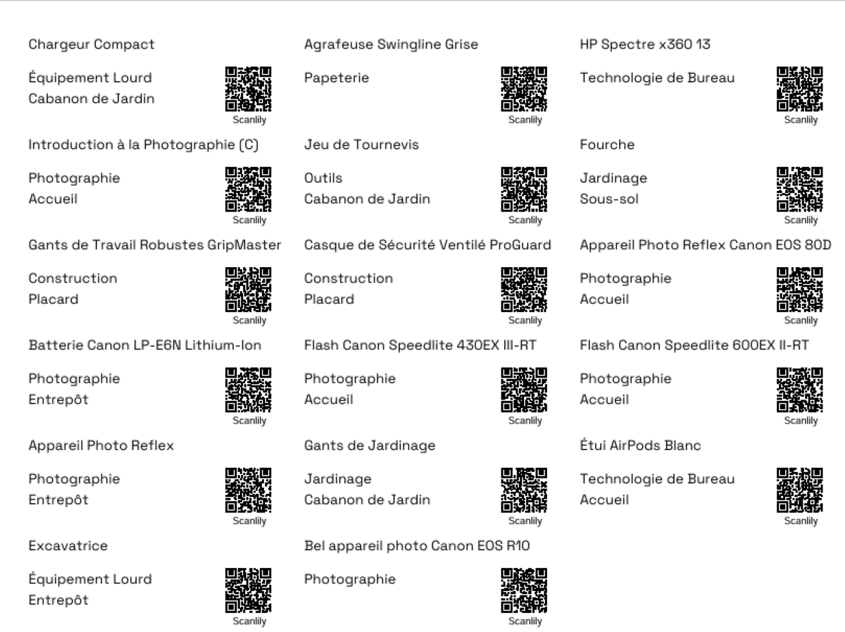 Une grille de 3 x 10 étiquettes d'adresse avec des codes QR