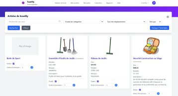 Vue d'inventaire montrant les articles dans une disposition en grille