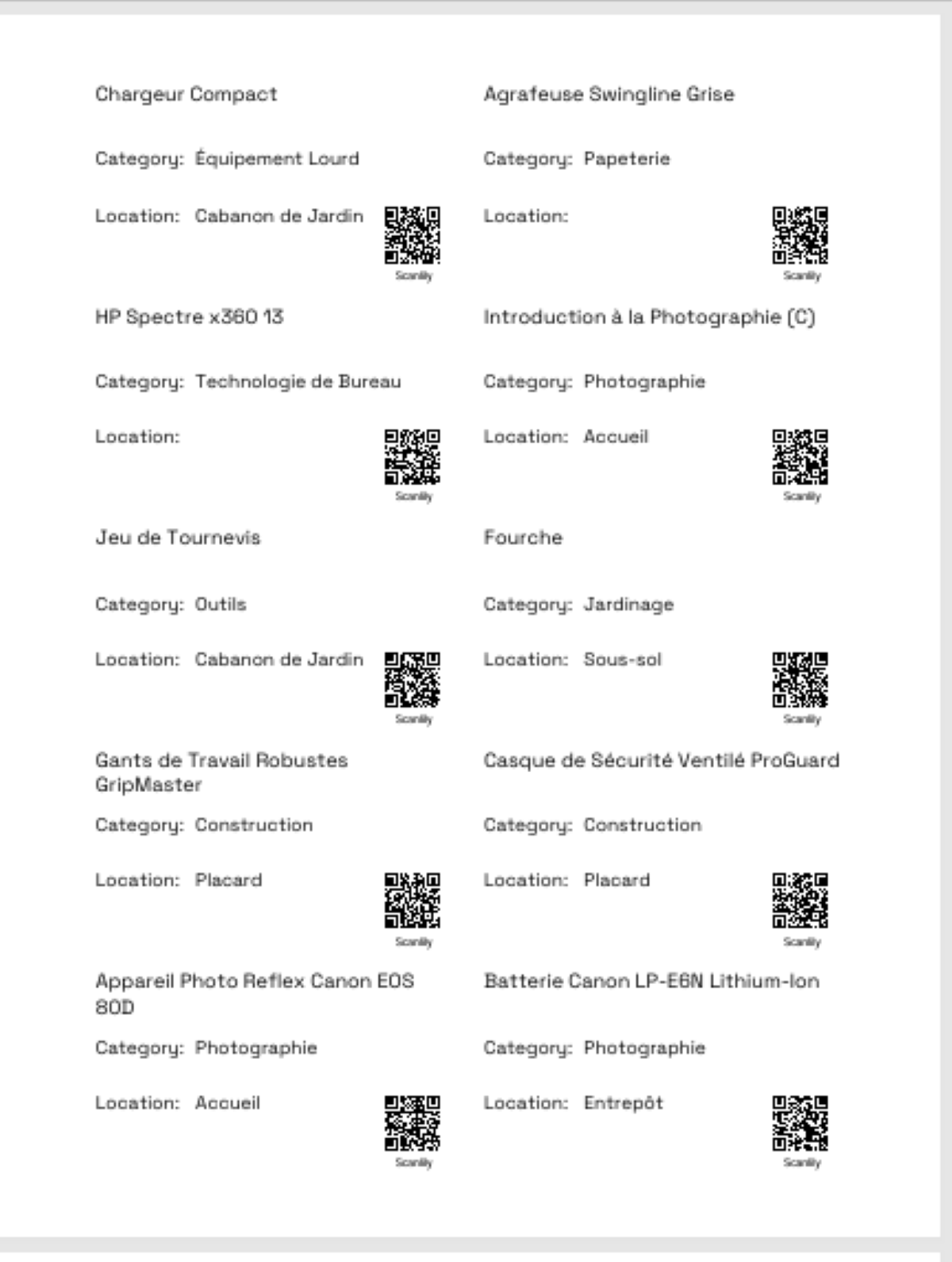 Une grille d'étiquettes de 2 x 10