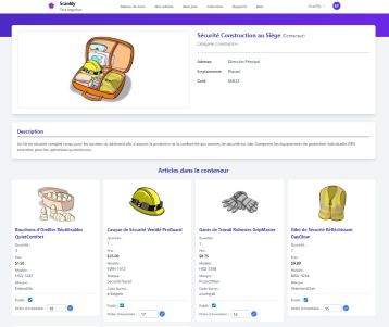 Un conteneur avec des éléments dans la section Vue d'inventaire du site web utilisateur.