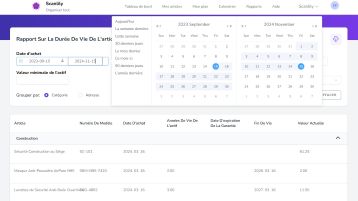 Sélecteur de plage de dates affichant les options pour des dates spécifiques ou des périodes relatives