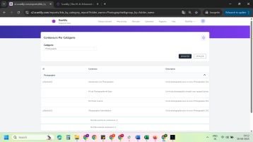 Rapport montrant des conteneurs organisés par catégorie