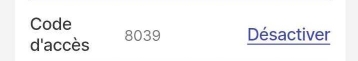 Section des paramètres du code d'accès