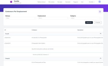 Rapport montrant les conteneurs organisés par emplacement