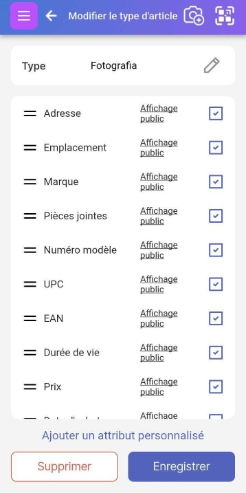 Image montrant le bouton 'Ajouter un attribut personnalisé'