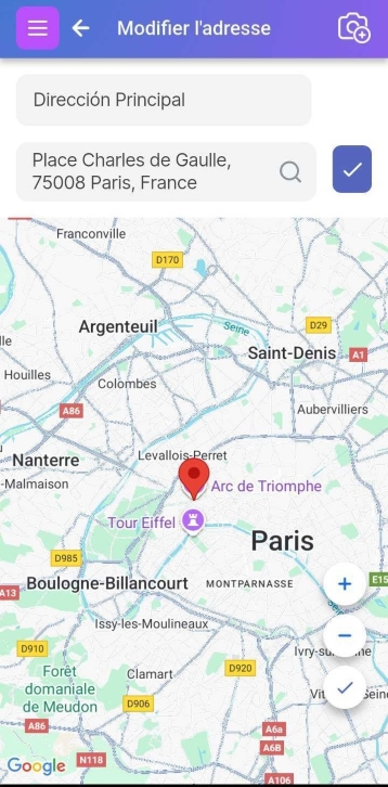 Écran pour ajouter l'adresse